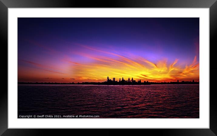 Purple and gold sunrise waterscape. Framed Mounted Print by Geoff Childs
