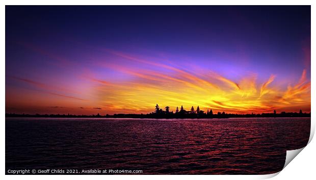 Purple and gold sunrise waterscape. Print by Geoff Childs