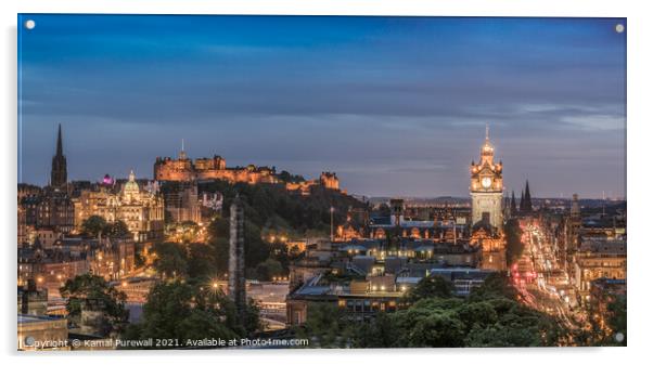 Edinburgh at Night Acrylic by Kamal Purewall