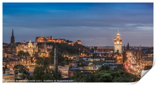 Edinburgh at Night Print by Kamal Purewall