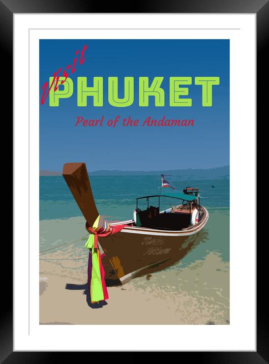 Long tail boat on Koh Naka island, Phuket, Thailand Framed Mounted Print by Kevin Hellon