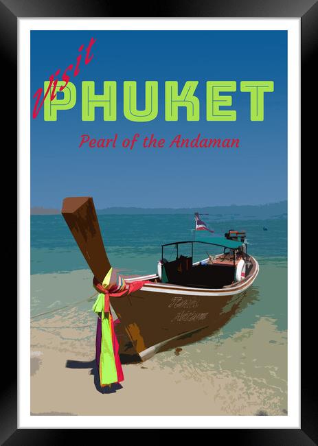 Long tail boat on Koh Naka island, Phuket, Thailand Framed Print by Kevin Hellon