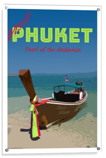 Long tail boat on Koh Naka island, Phuket, Thailand Acrylic by Kevin Hellon