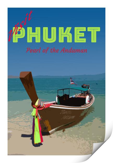 Long tail boat on Koh Naka island, Phuket, Thailand Print by Kevin Hellon