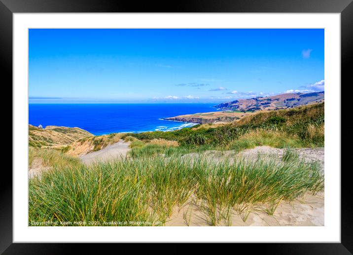 The sand dunes at Sandfly Bay Framed Mounted Print by Kevin Hellon