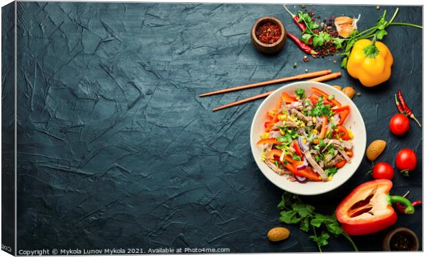 Asian salad with vegetables and meat Canvas Print by Mykola Lunov Mykola