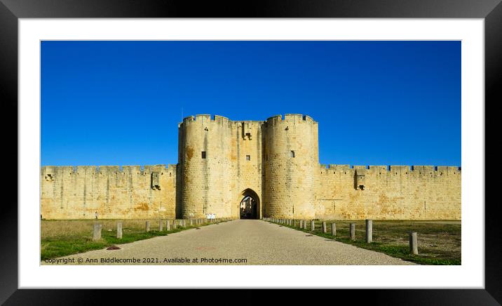 Wall of the Medieval town of Aigues Mortes Framed Mounted Print by Ann Biddlecombe