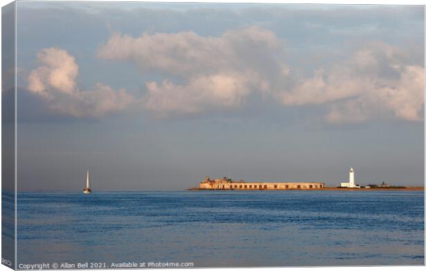 Morning light Hurst Castle and Yacht Canvas Print by Allan Bell