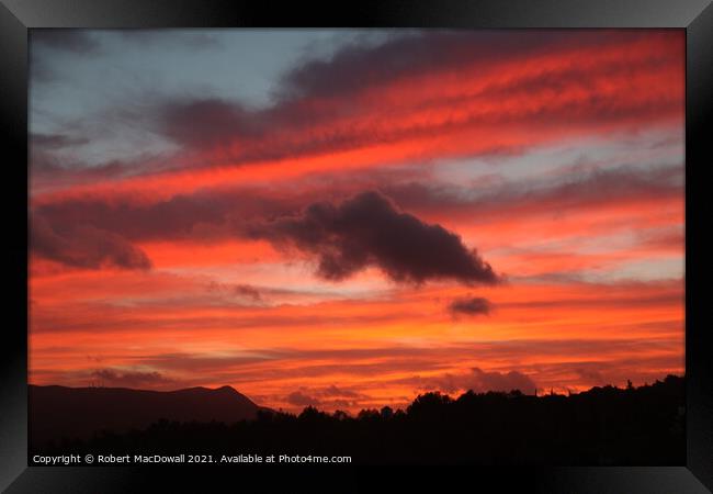 Evening flame sky over Setubal, Portugal - 2 Framed Print by Robert MacDowall