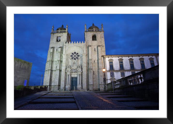 Porto Cathedral by Night in Portugal Framed Mounted Print by Artur Bogacki