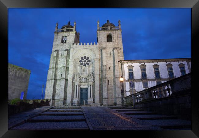 Porto Cathedral by Night in Portugal Framed Print by Artur Bogacki