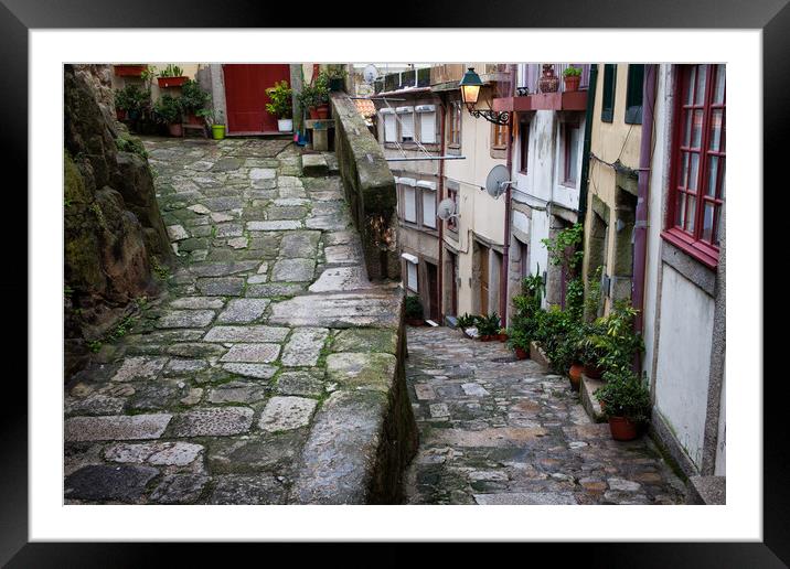 Medieval Alley in Ribeira Old Town of Porto  Framed Mounted Print by Artur Bogacki