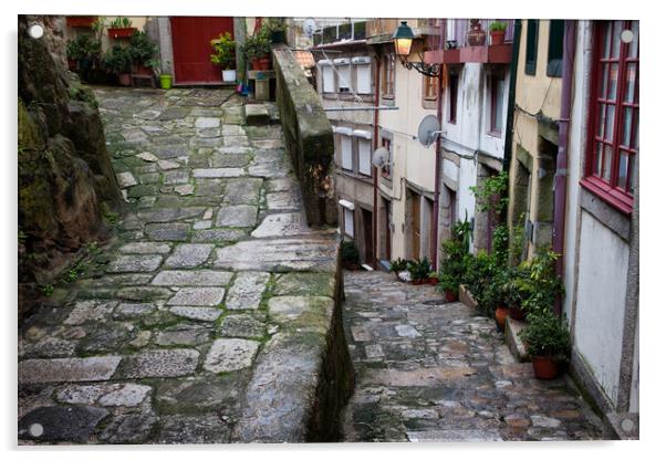 Medieval Alley in Ribeira Old Town of Porto  Acrylic by Artur Bogacki