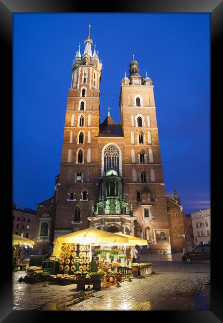 St Mary Basilica by Night in Krakow Framed Print by Artur Bogacki