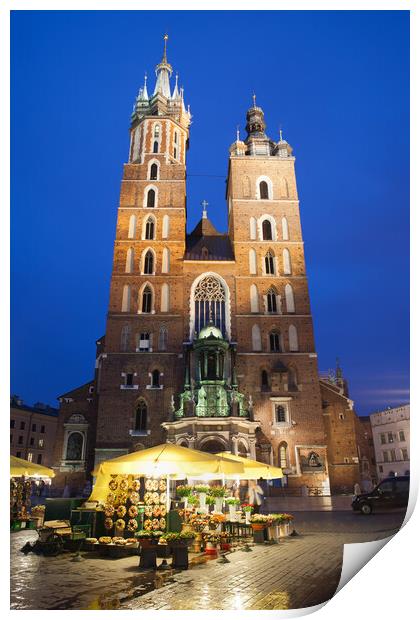 St Mary Basilica by Night in Krakow Print by Artur Bogacki