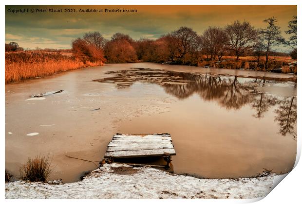 Frozen pond at Sankey Valley nature reserve Print by Peter Stuart