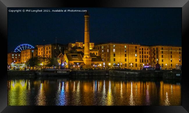 Royal Albert Dock Liverpool  at night Framed Print by Phil Longfoot