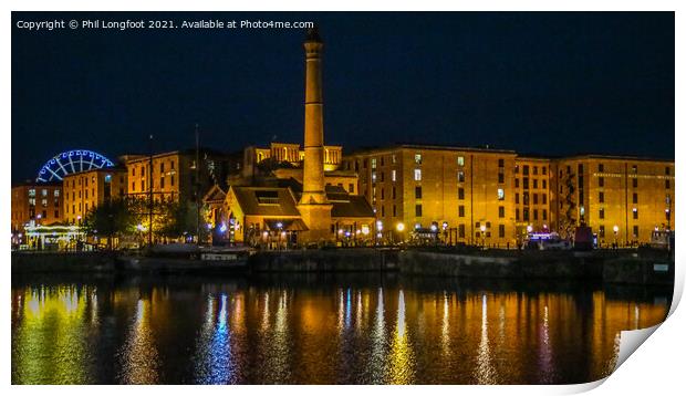 Royal Albert Dock Liverpool  at night Print by Phil Longfoot