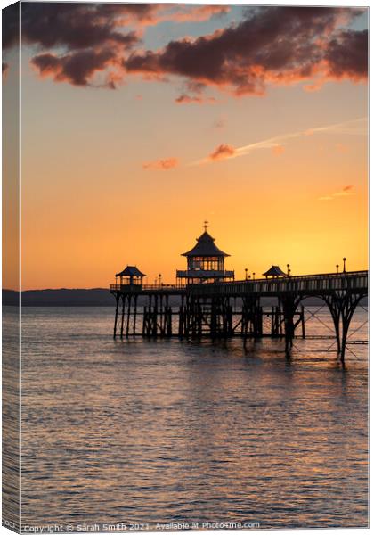 Sunset at Clevedon Pier Canvas Print by Sarah Smith