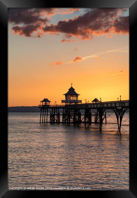 Sunset at Clevedon Pier Framed Print by Sarah Smith