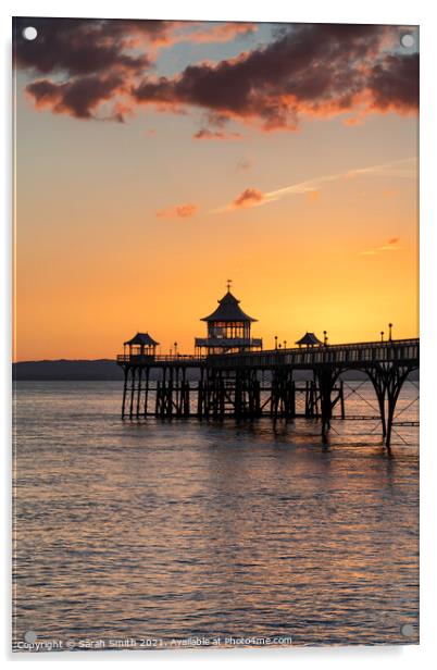 Sunset at Clevedon Pier Acrylic by Sarah Smith