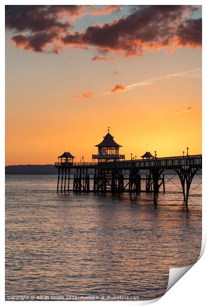 Sunset at Clevedon Pier Print by Sarah Smith