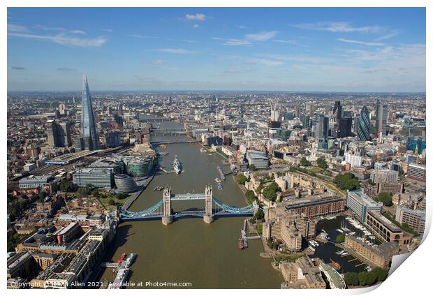 London viewed along the Thames from Tower Bridge Print by Kevin Allen