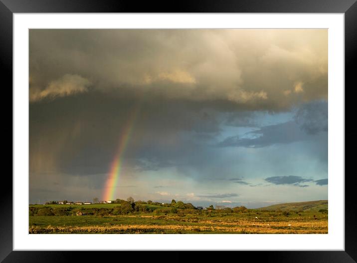 Rainclouds and Rainbow Llantrisant Common  Framed Mounted Print by Nick Jenkins