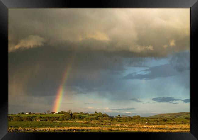 Rainclouds and Rainbow Llantrisant Common  Framed Print by Nick Jenkins