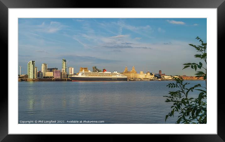 Queen Mary 2 berthed at Liverpool Famous Waterfront  Framed Mounted Print by Phil Longfoot