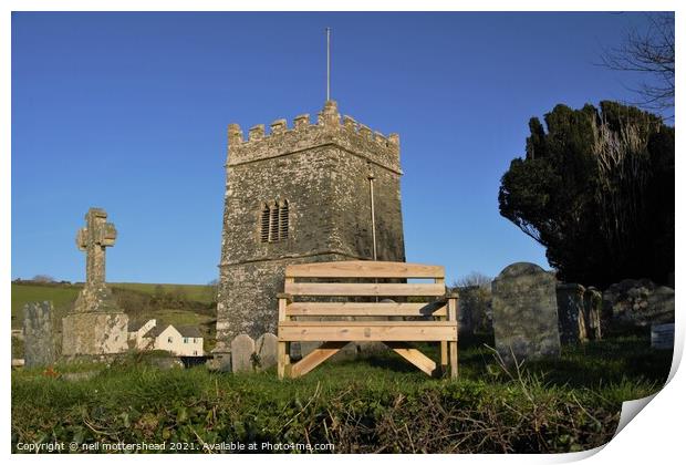 Bench With A View, Talland, Cornwall. Print by Neil Mottershead