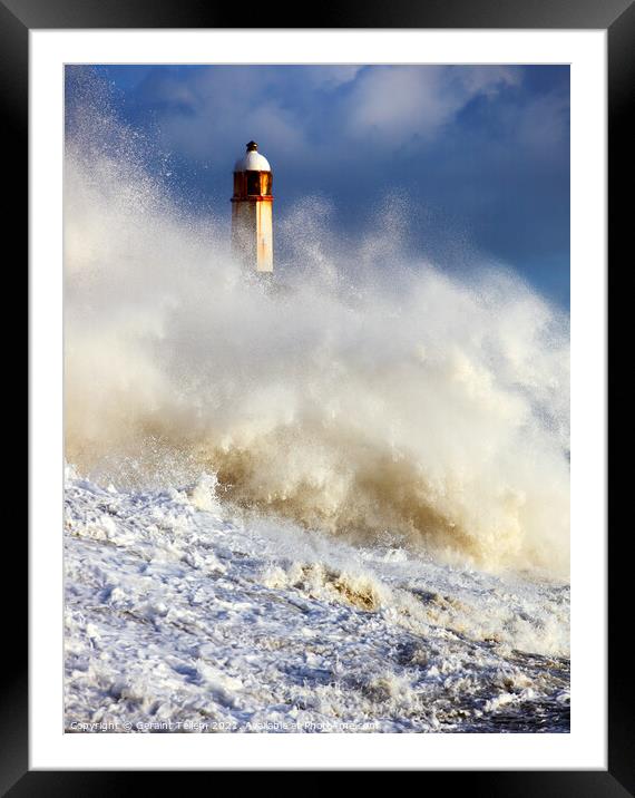 Wave breaking over Porthcawl Pier, South Wales Framed Mounted Print by Geraint Tellem ARPS