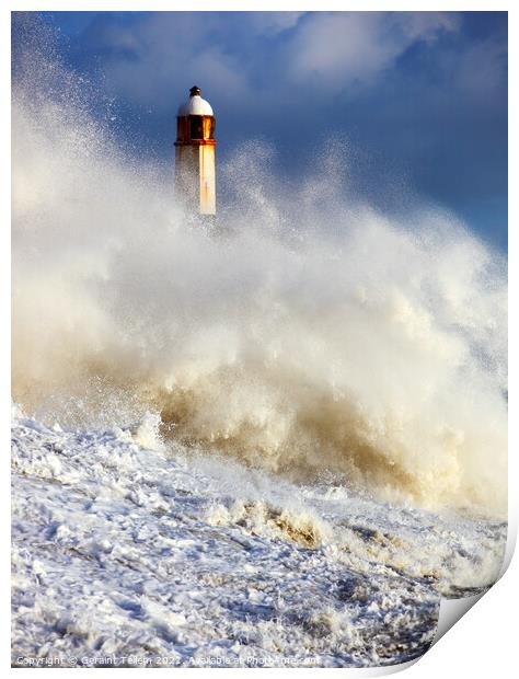 Wave breaking over Porthcawl Pier, South Wales Print by Geraint Tellem ARPS