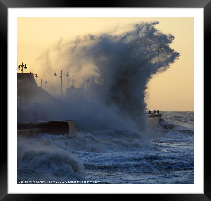 Storm wave, promenade, Porthcawl Pier, South Wales Framed Mounted Print by Geraint Tellem ARPS