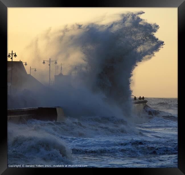Storm wave, promenade, Porthcawl Pier, South Wales Framed Print by Geraint Tellem ARPS