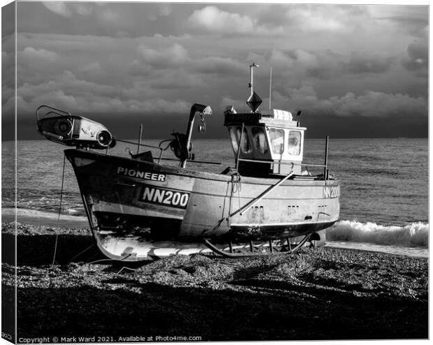  Hastings Fishing Boat in Black and White Canvas Print by Mark Ward