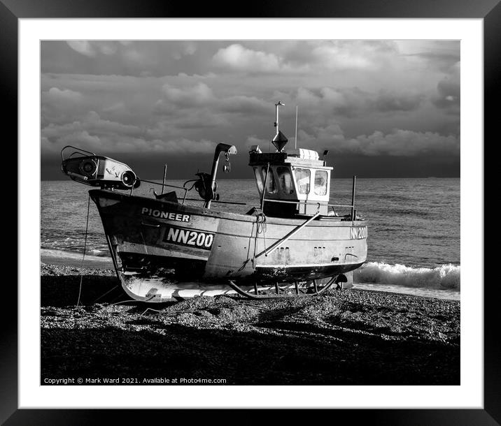  Hastings Fishing Boat in Black and White Framed Mounted Print by Mark Ward