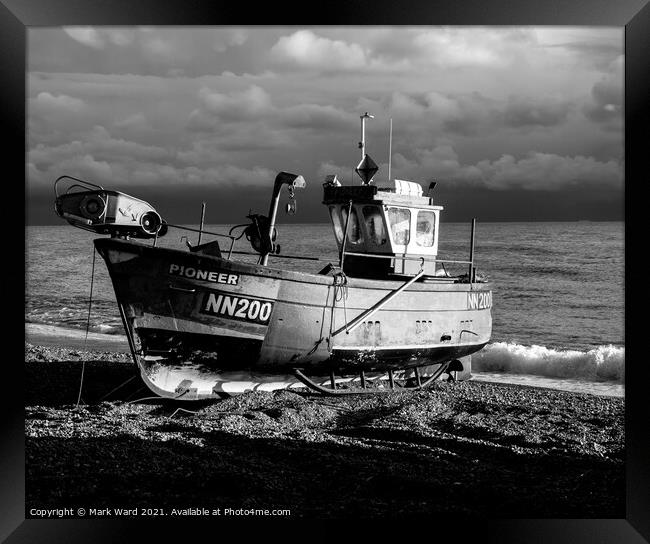  Hastings Fishing Boat in Black and White Framed Print by Mark Ward
