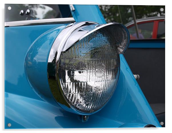 Blue Isetta bubble car headlight Acrylic by Allan Briggs