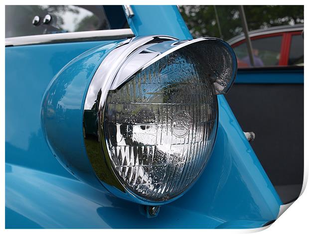 Blue Isetta bubble car headlight Print by Allan Briggs