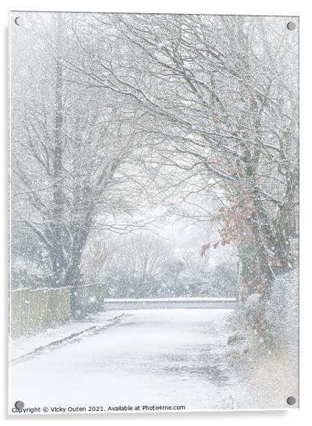 Snowy Avenue in Alderley Edge Acrylic by Vicky Outen