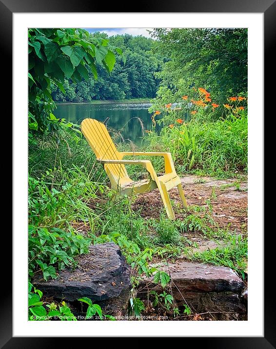 Serene Seating by the River Framed Mounted Print by Deanne Flouton