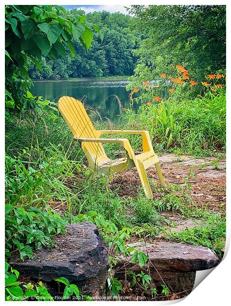 Serene Seating by the River Print by Deanne Flouton
