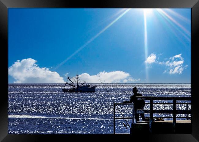 Fisherman and Shrimp Boat Under Sun Framed Print by Darryl Brooks