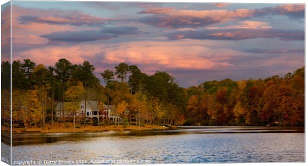 Lakeside Home in Sunset Sky Canvas Print by Darryl Brooks