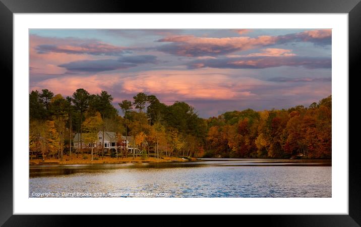 Lakeside Home in Sunset Sky Framed Mounted Print by Darryl Brooks