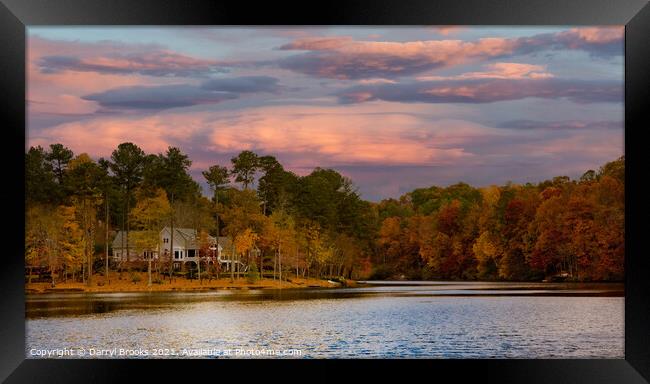 Lakeside Home in Sunset Sky Framed Print by Darryl Brooks