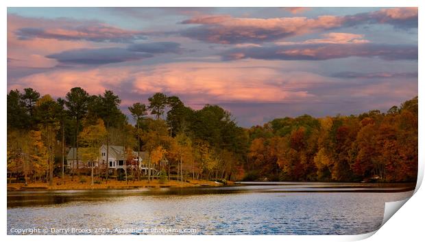 Lakeside Home in Sunset Sky Print by Darryl Brooks