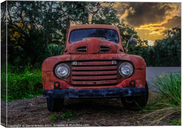 Old Red Truck at Sunset Canvas Print by Darryl Brooks