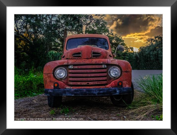 Old Red Truck at Sunset Framed Mounted Print by Darryl Brooks
